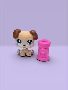 Littlest Pet Shop Dog Boxer Pup #143 LPS With Fire Hydrant Accessory